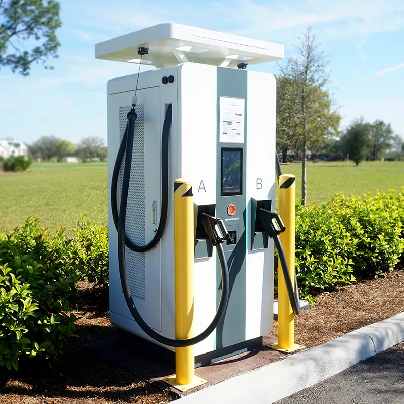 EV Charger at The Landing An image of a DC fast charge EV charger for electrical vehicles in The Landing parking lot at Evermore Orlando Resort.