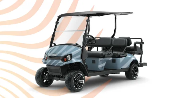 Image of a SunCart, a premium, six-seat golf cart available for House guests to rent at Evermore Orlando Resort.